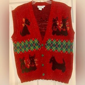 Women's Sweater Loft Knit Scottie Dogs Button Up Sweater Vest L